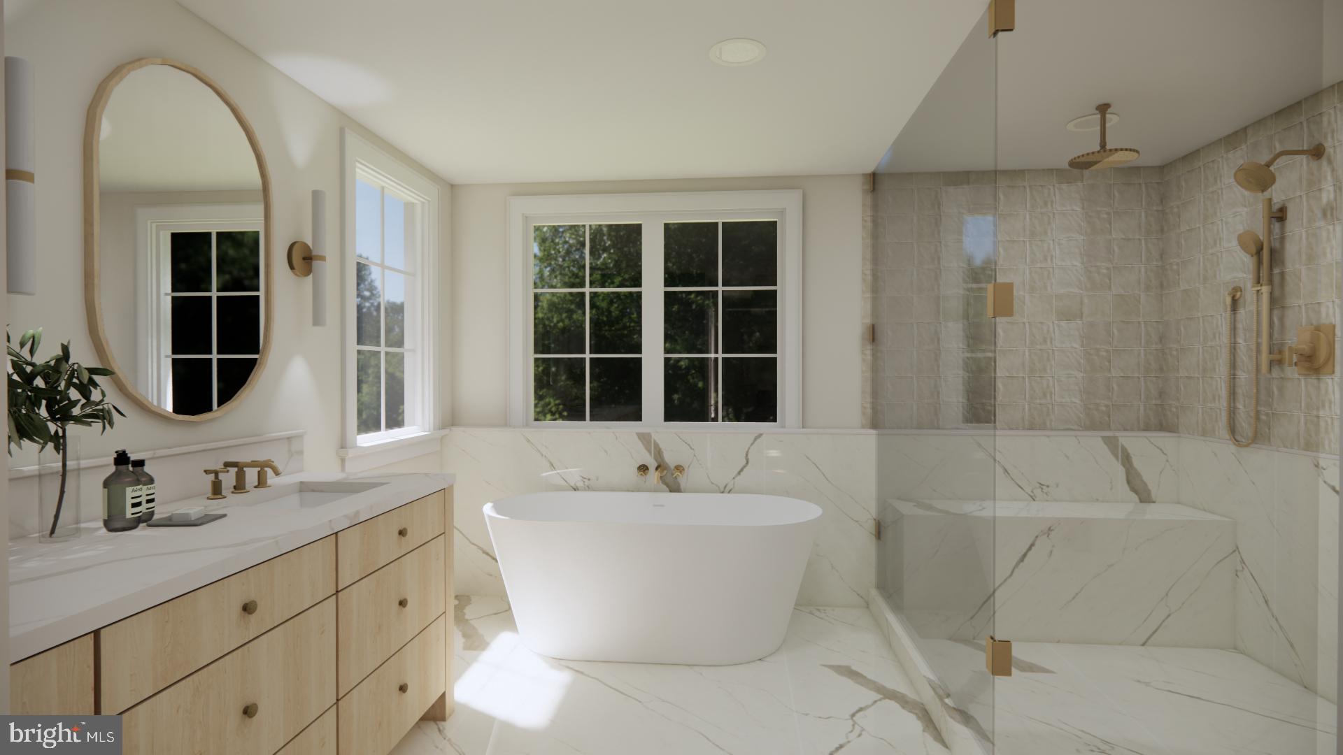 1036 North Daniel Street Arlington, VA 22201 - Photo 9 of 9 a bathroom with a white tub a vanity a sink and a large mirror