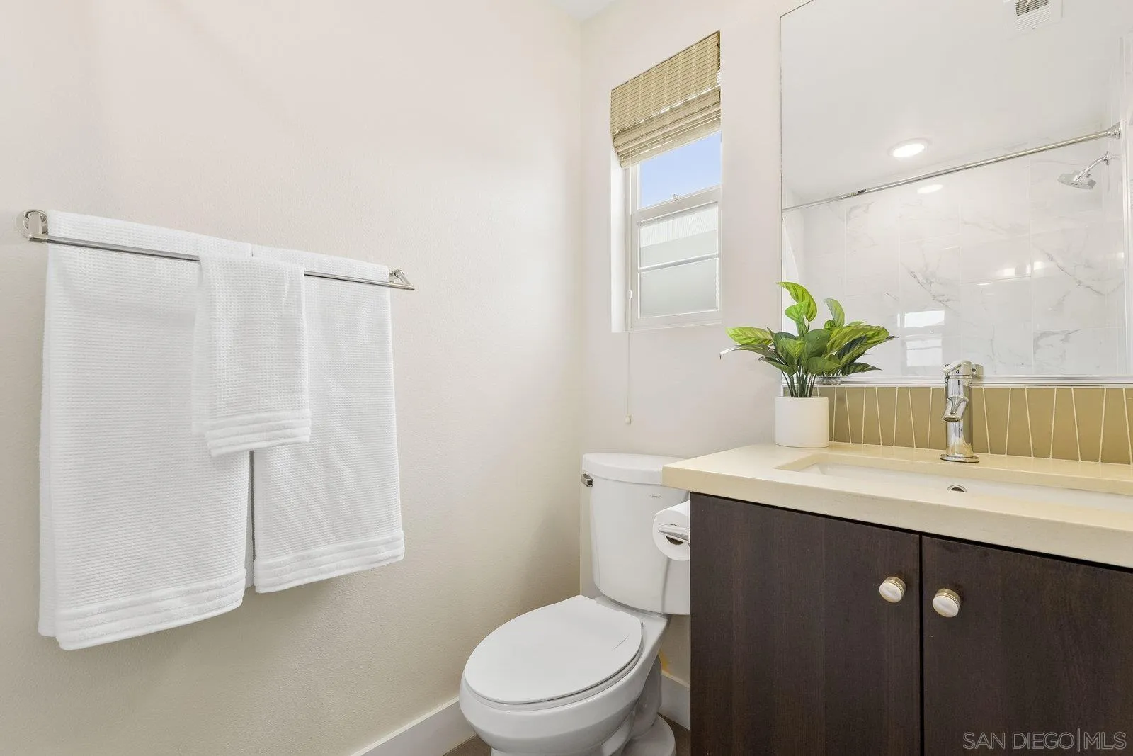 1676 Shorebreak Way Encinitas, CA 92024 - Photo 30 of 61 a bathroom with a toilet a sink and a mirror