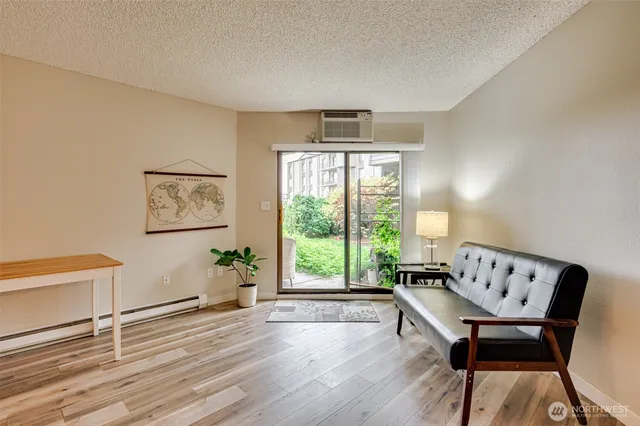a outdoor living space with furniture and garden view