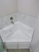 a bathroom with a bathtub