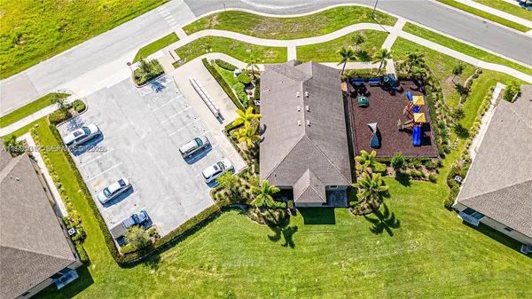 an aerial view of a house
