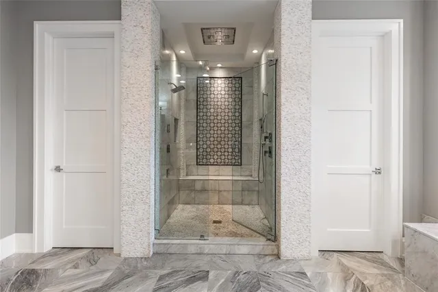 a view of a lake with sitting area