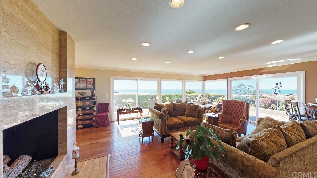 119 Monarch Bay Drive Dana Point, CA 92629 - Photo 15 of 24 a living room with furniture a fireplace and a floor to ceiling window