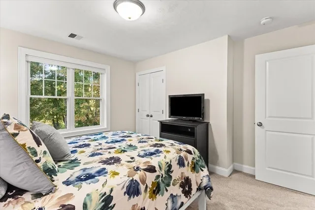 a bedroom with a bed and a television