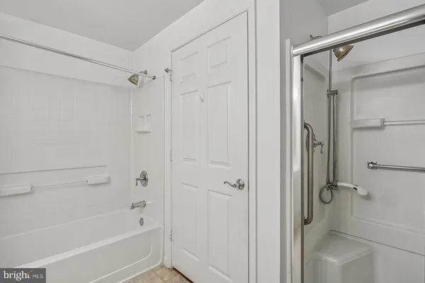 a bathroom with a bathtub