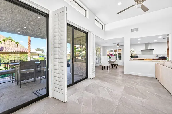 a view of kitchen with furniture and outdoor view