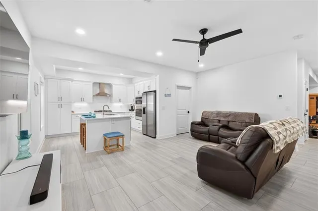 a view of a lake in middle of the town