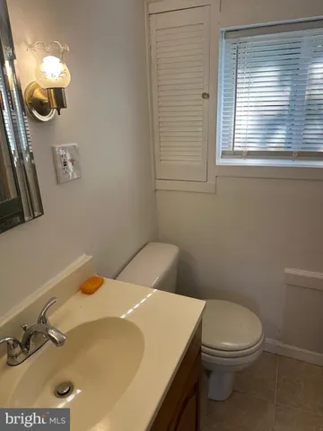 a bathroom with a sink a toilet and mirror