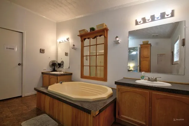 a view of a porch with wooden floor