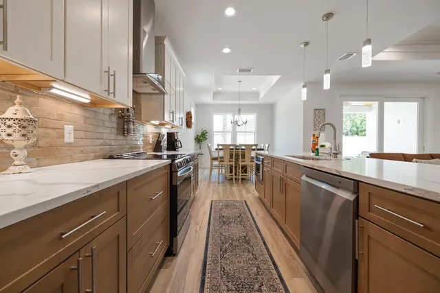 a kitchen with lots of counter top space