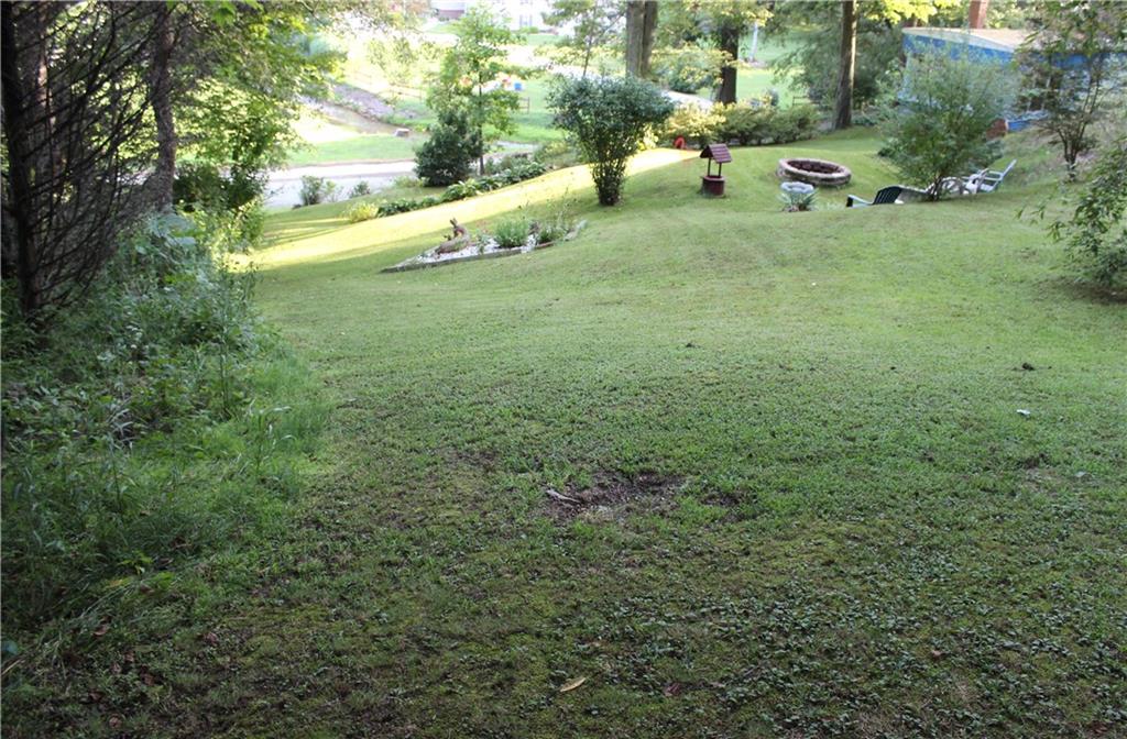 Looking toward Fry Hollow Road from the far rear of the property. The FIRE PIT is on a flat shelf of land overlooking the lower lawns. 