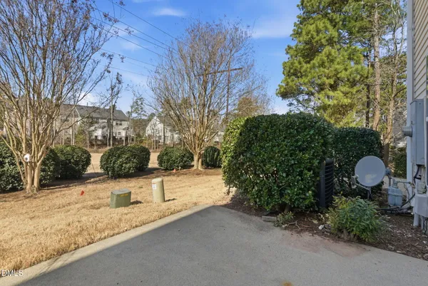 a view of a backyard that has a tree