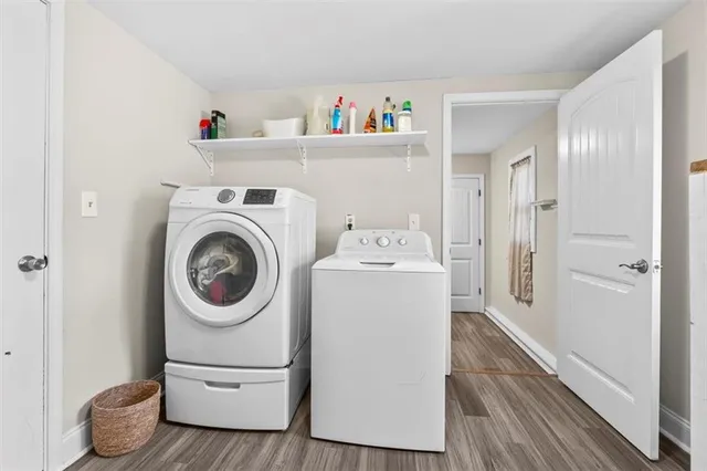 a utility room with dryer and washer