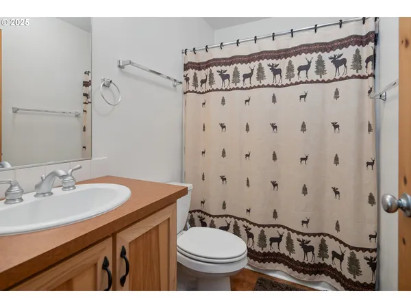 a bathroom with a sink toilet vanity and shower
