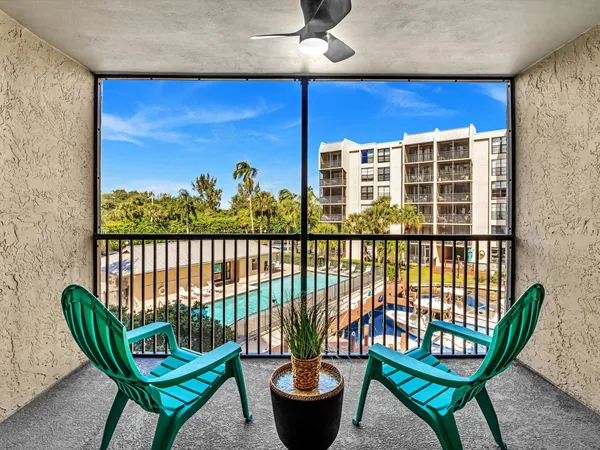 a view of a balcony from a window