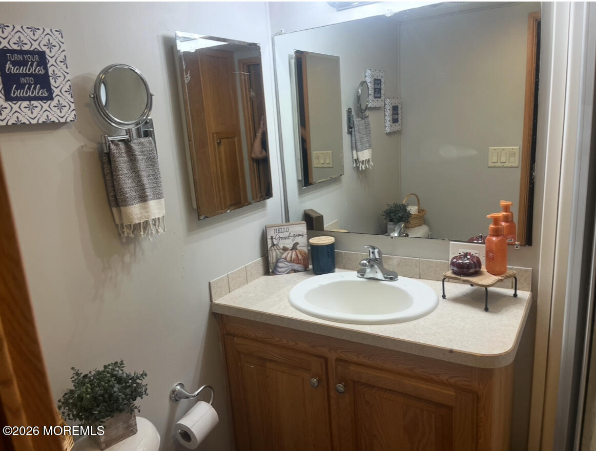 724 Monmouth Road, Unit 34 Cream Ridge, NJ 08514 - Photo 6 of 18 a bathroom with a sink vanity and mirror