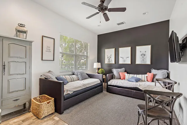 an outdoor space with garden