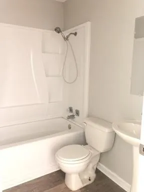 a bathroom with a toilet and a bathtub