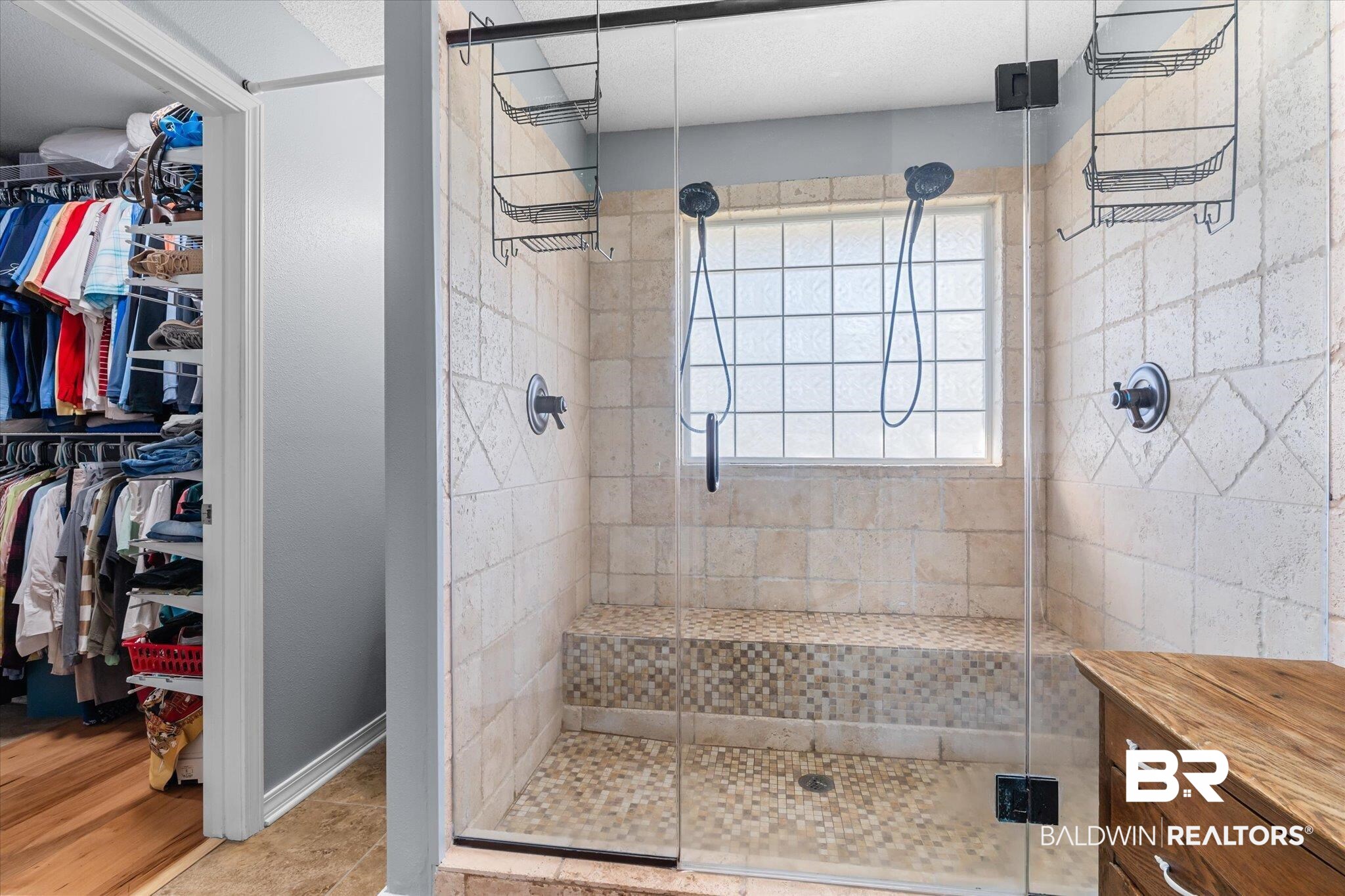 356 Collinwood Loop Foley, AL 36535 - Photo 10 of 21 Bathroom with hardwood / wood-style floors and an enclosed shower