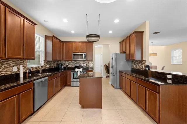 a kitchen with lots of counter top space