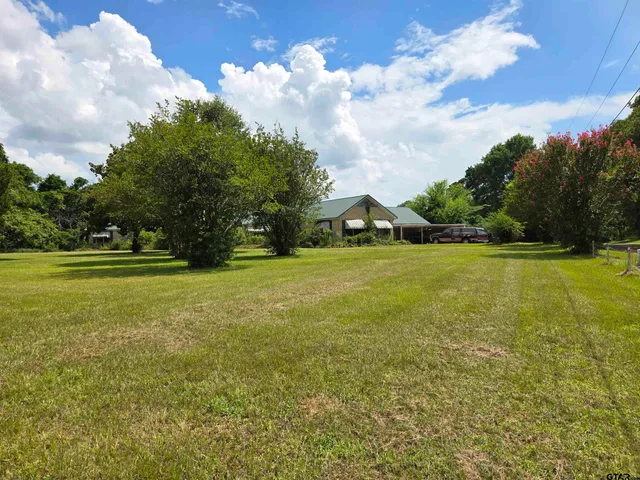 a view of yard with swimming pool and green space