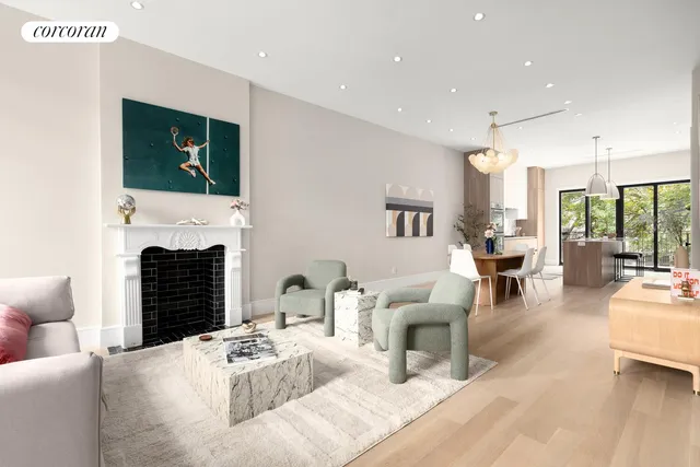 a living room with furniture fireplace and flat screen tv