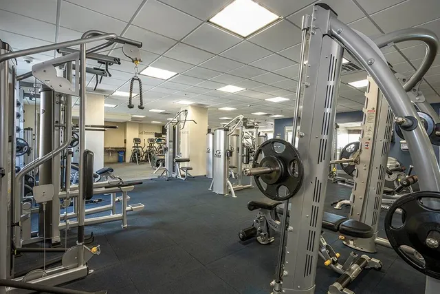 a view of a room with gym equipment