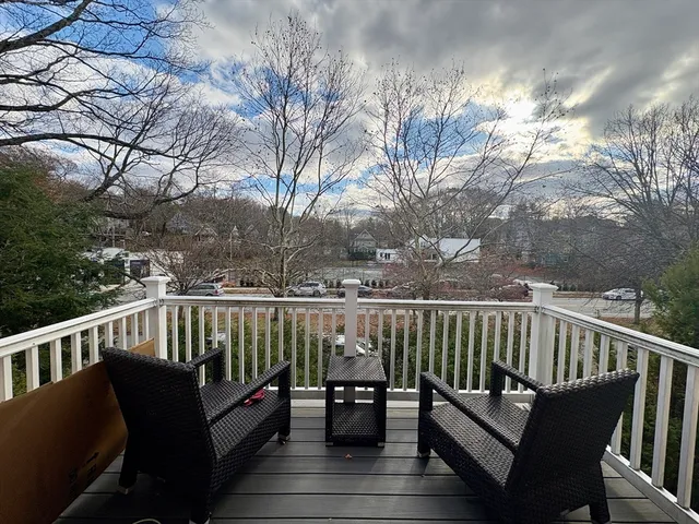 a view of a bench in the roof deck