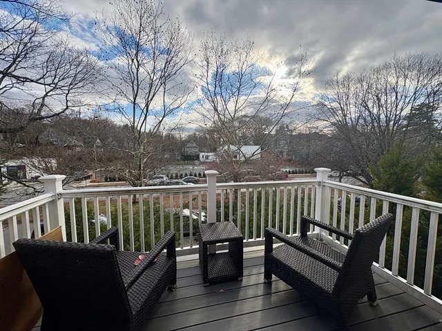 a view of a bench in the roof deck