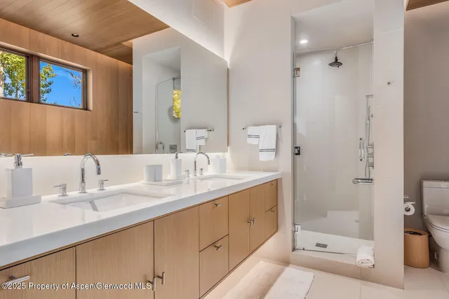 a bathroom with a toilet and a shower