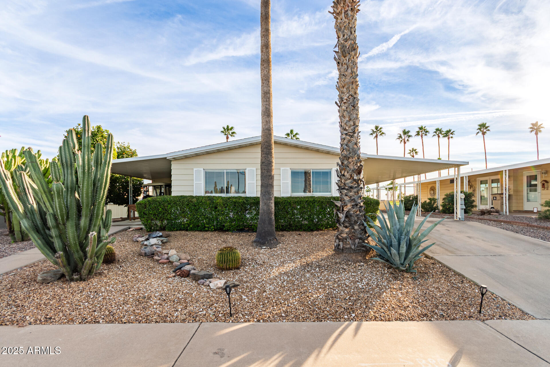 a view of a palm trees in front of a house