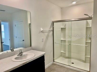 31284 Penny Surf Loop Wesley Chapel, FL 33545 - Photo 11 of 15 a bathroom with a shower sink and mirror