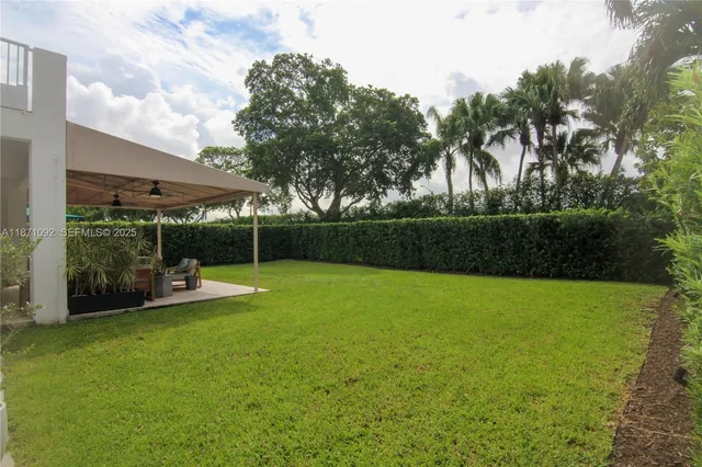 a view of a garden with a slide