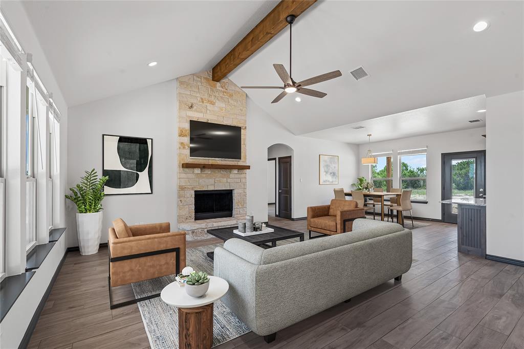 5470 Compass Way Bluff Dale, TX 76433 - Photo 7 of 26 a living room with fireplace furniture and a flat screen tv