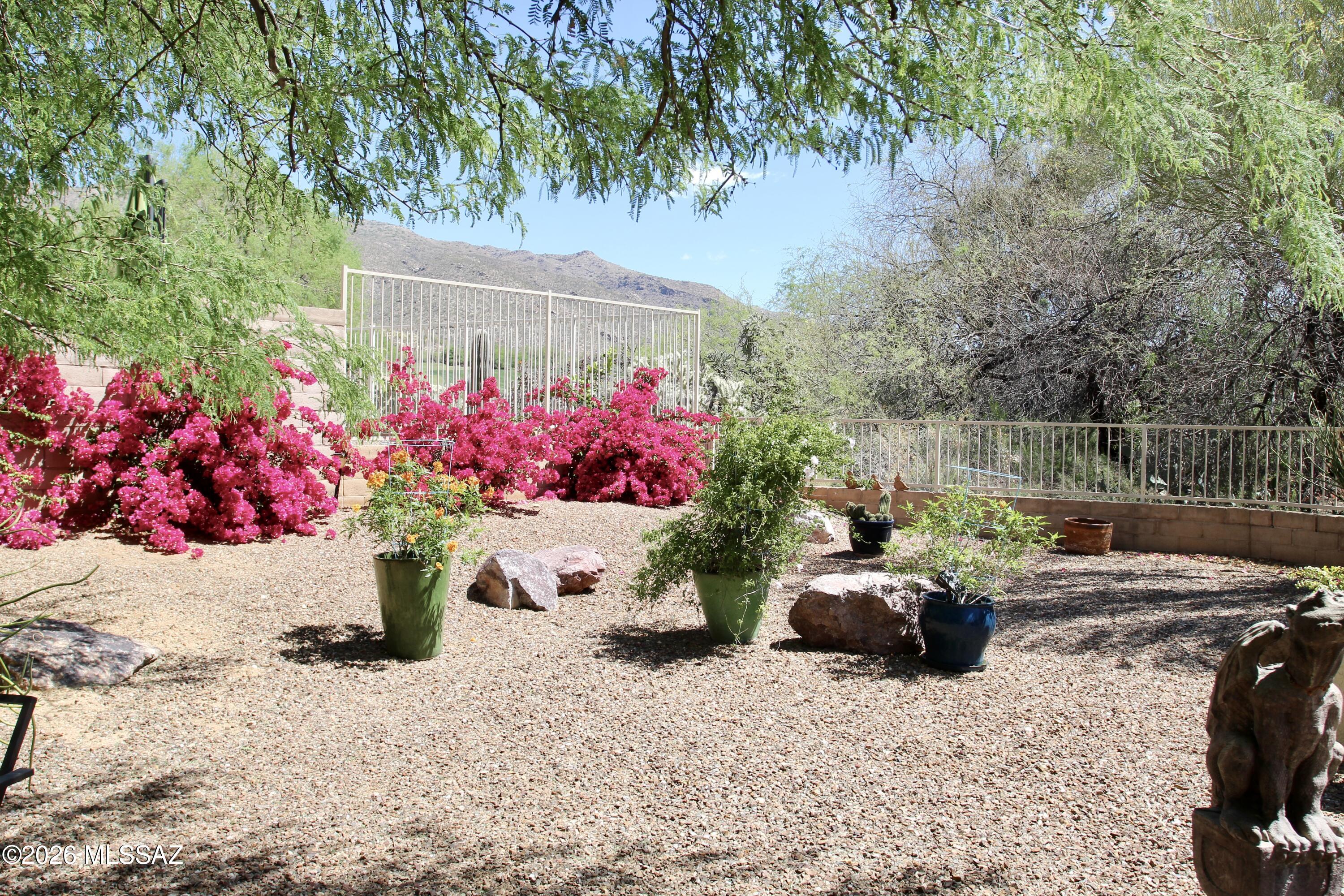 5202 Spring View Drive Tucson, AZ 85749 - Photo 36 of 49 a view of a backyard with a garden and seating area