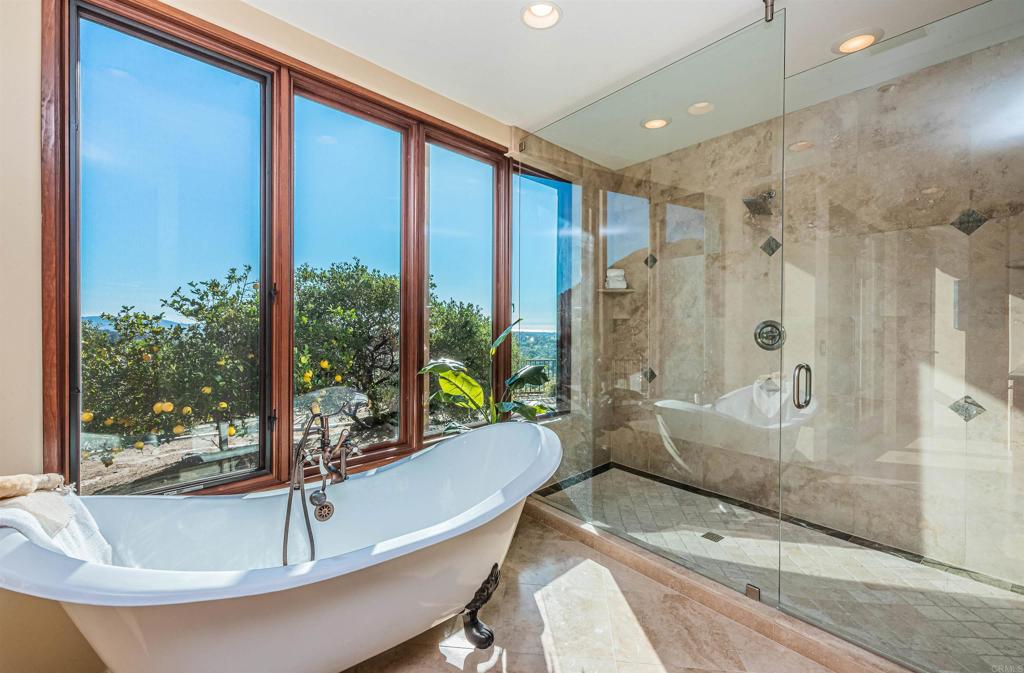 2362 Edgehill Road Vista, CA 92084 - Photo 41 of 63 a bathroom with a granite countertop bathtub and a shower