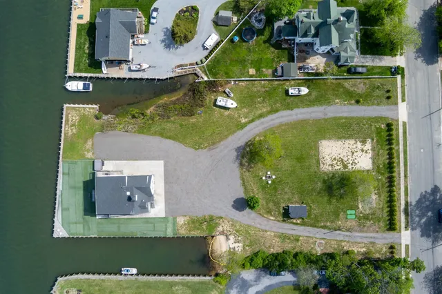 an aerial view of a house with a garden
