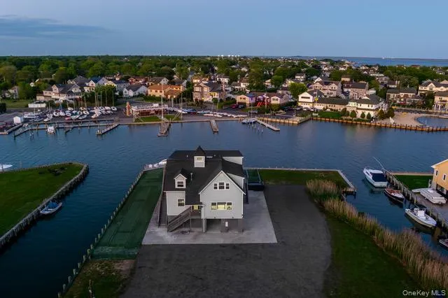 an aerial view of a house with a lake view