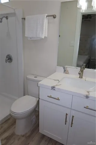 a bathroom with a sink a toilet and vanity
