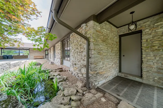 a porch with seating space