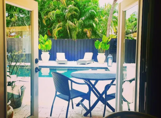 a view of an outdoor seating area