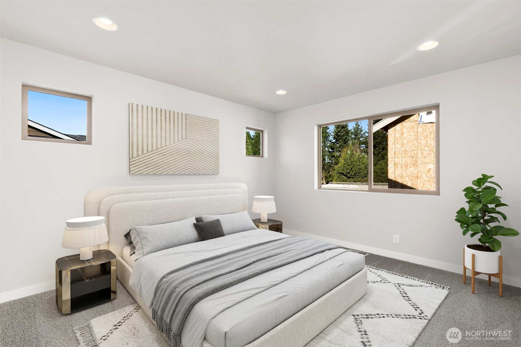 12510 Southeast 256th Place, Unit 7 Kent, WA 98030 - Photo 19 of 39 a bedroom with a bed and a potted plant