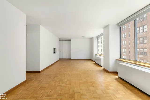 a living room with a large window