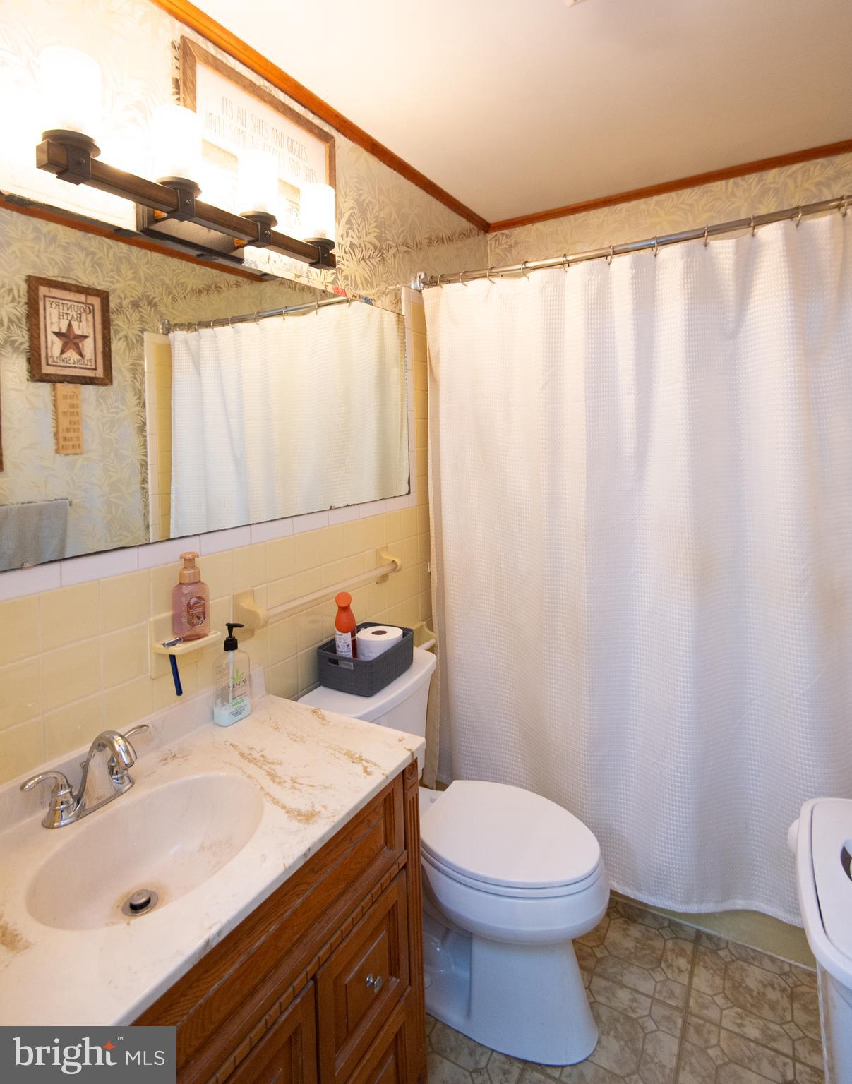 5802 Phyllis Drive Hurlock, MD 21643 - Photo 19 of 26 a bathroom with a sink a toilet and shower curtain