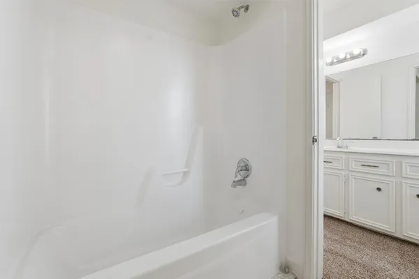 a bathroom with a bathtub and shower