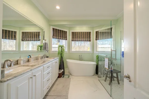 a view of garage and yard