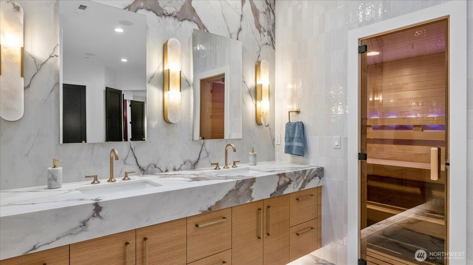 29657 Northeast 52nd Street Carnation, WA 98014 - Photo 32 of 40 a bathroom with a double vanity sink and a mirror