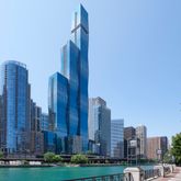 a city view with tall buildings