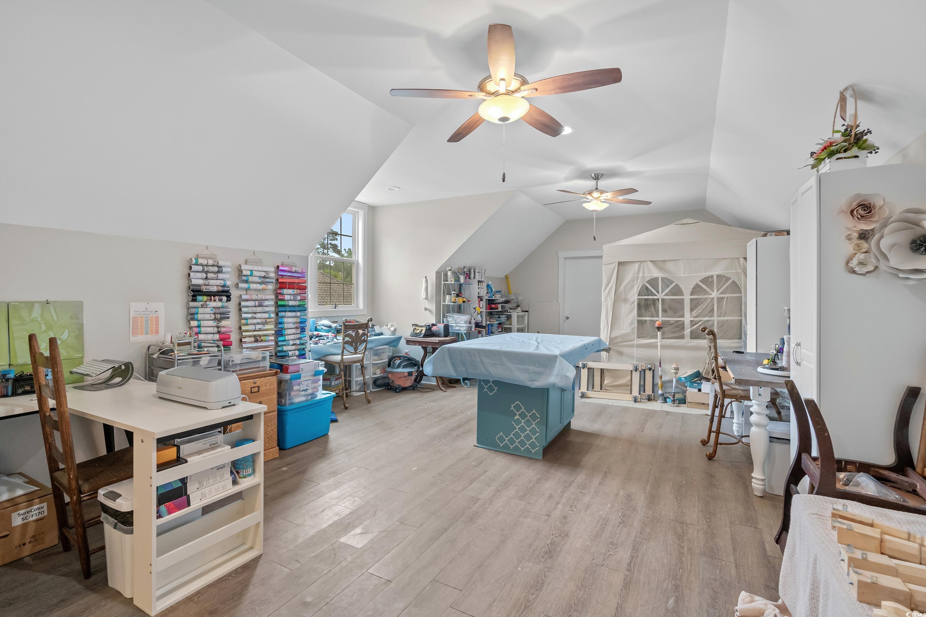 348 Chamberlin Road Myrtle Beach, SC 29588 - Photo 36 of 40 Game room featuring ceiling fan, vaulted ceiling,