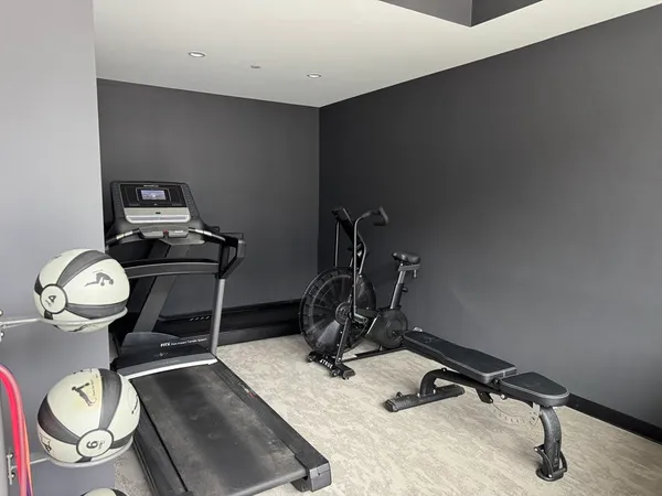 a room with gym equipment